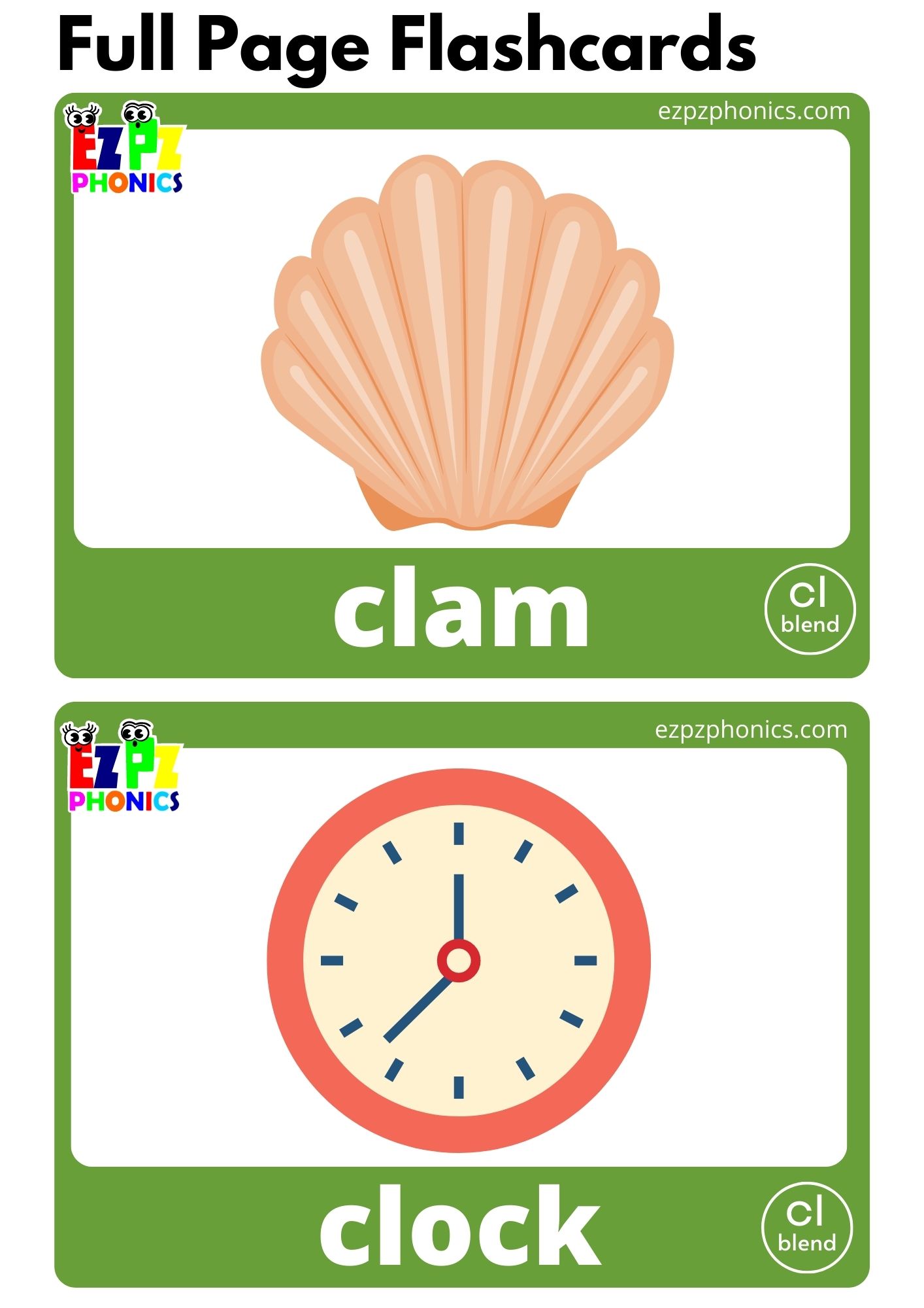 CL Blends Phonics Flashcards with Images and Words Download Free Printable PDF or View Online for Teaching Phonics to Kindergarten and ESL Students